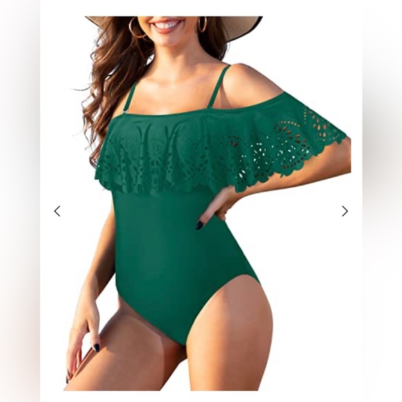 One piece green ruffled bathing suit - Picture 9 of 10